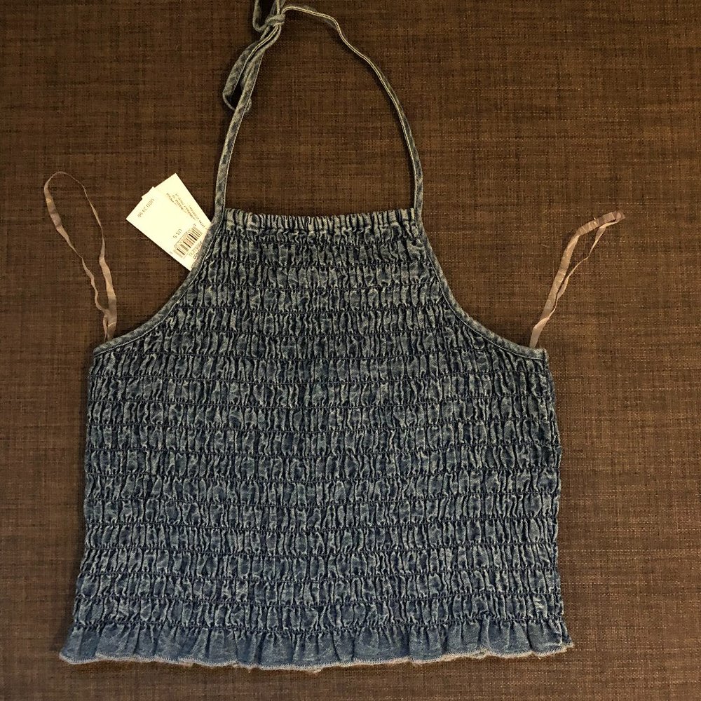 Denim Ruffle Halter Top NWT